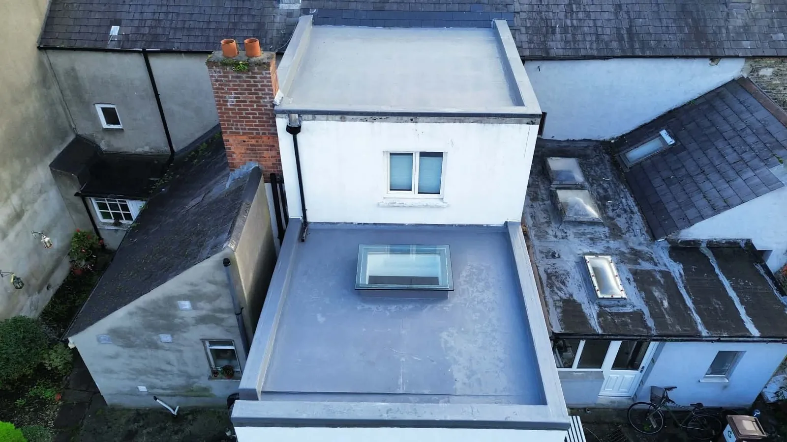 Finished Mariseal flat roof with a rooflight in Kilmainham