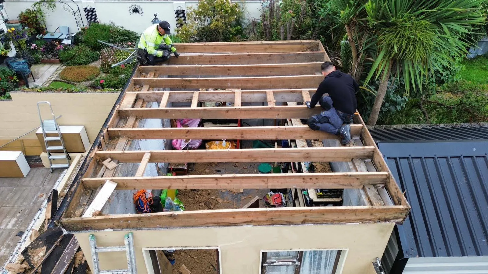 New roof joists fitted to the shed in Blanchardstown