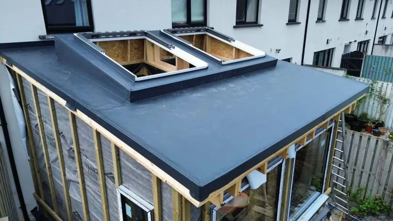 PVC membrane roof on a new timber-frame extension in Saggart