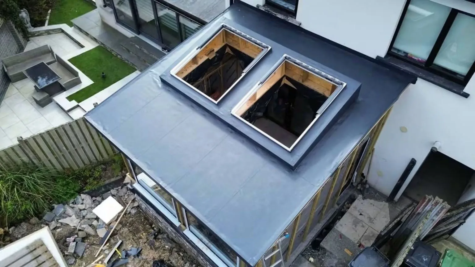 The PVC roof and two rooflight openings from above, Saggart