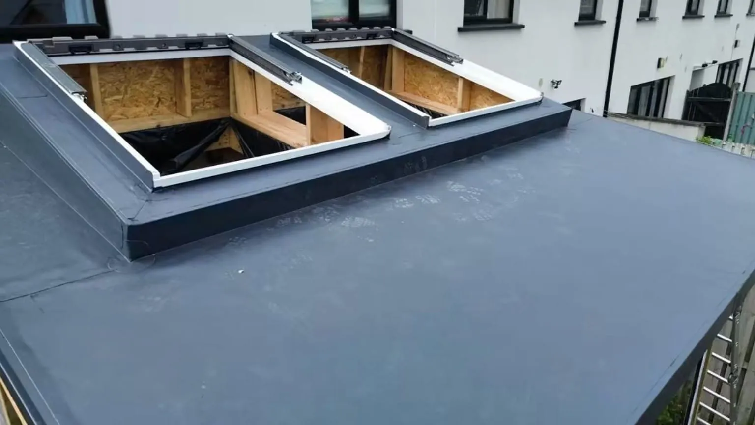 PVC upstands formed around the rooflight openings, Saggart