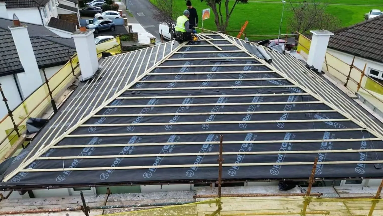 New breathable membrane and battens on the Rathfarnham roof