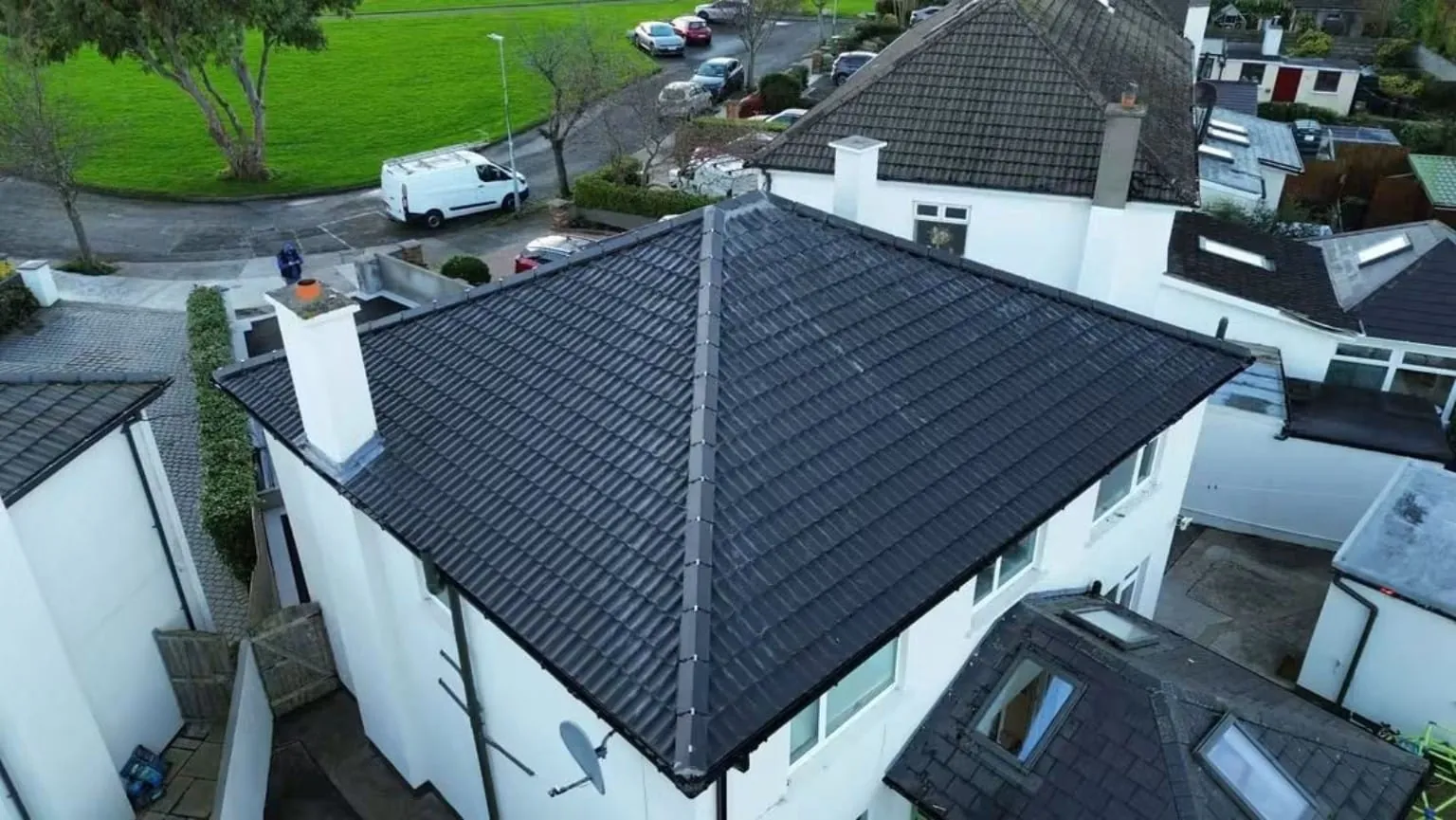 The finished roof in Rathfarnham, with new hip and ridge tiles