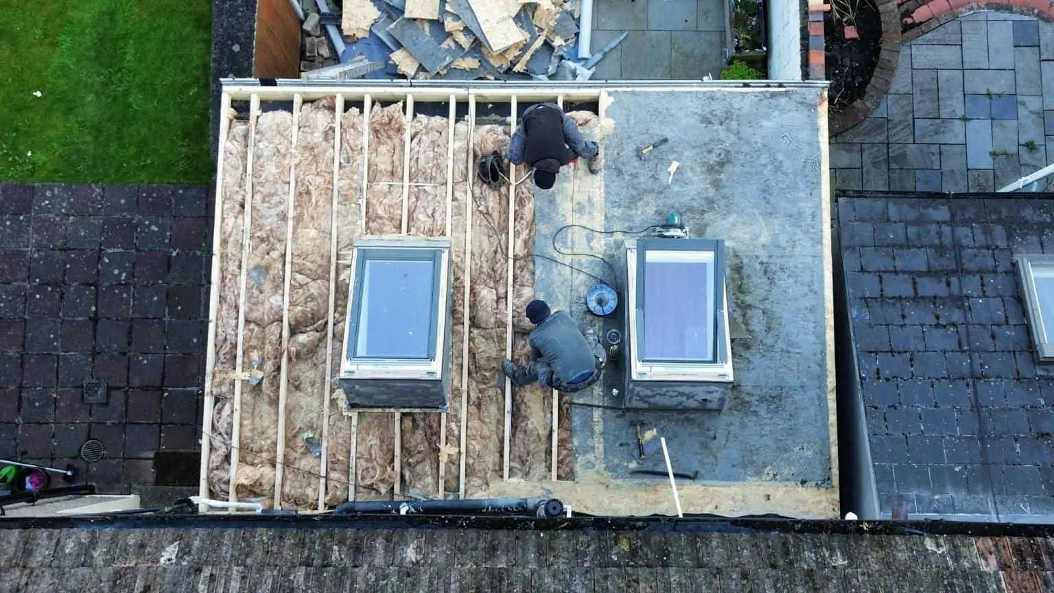 Extension roof stripped to the joists in Kimmage