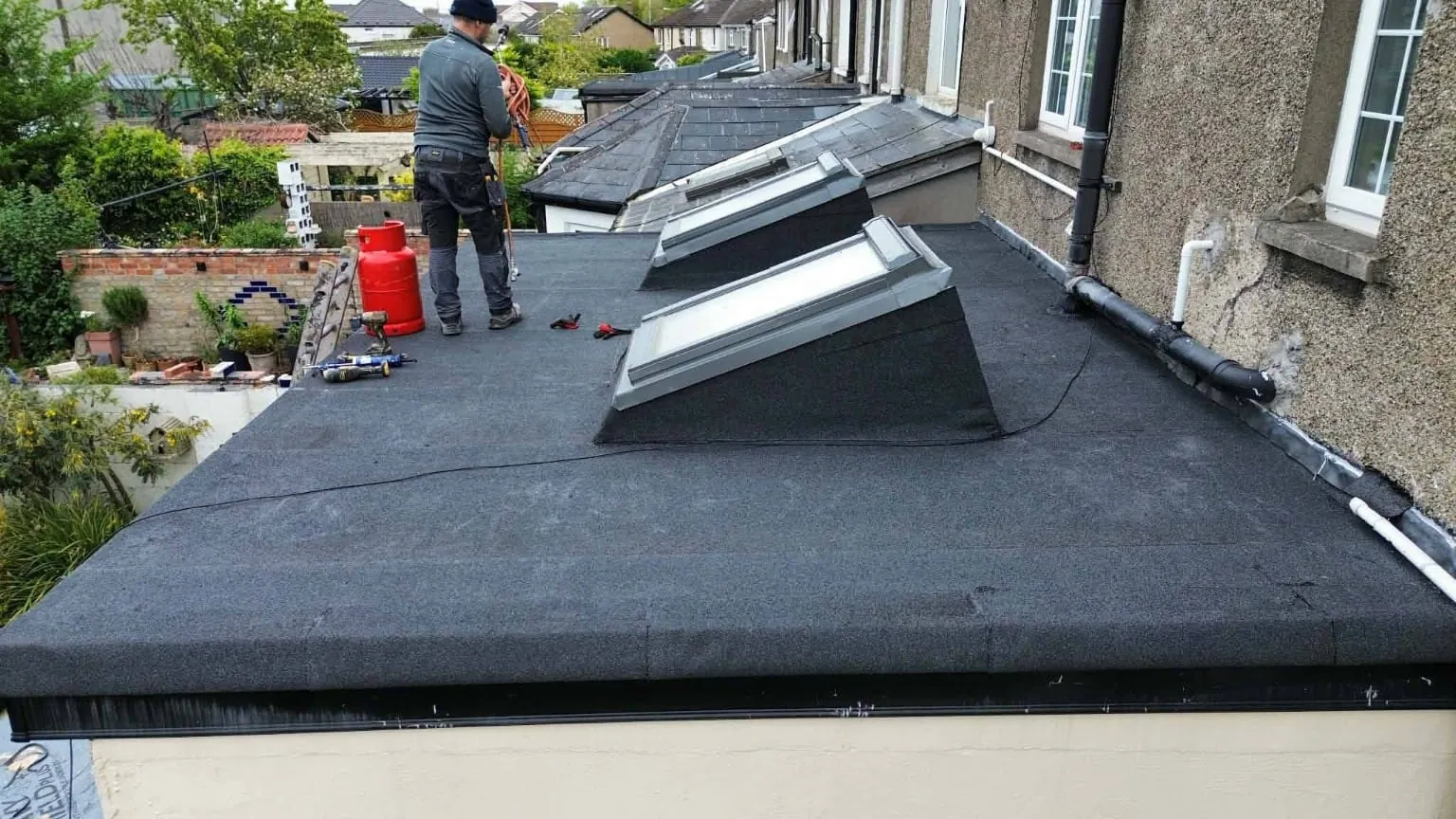 Torch-on felt flat roof with rooflights in Kimmage