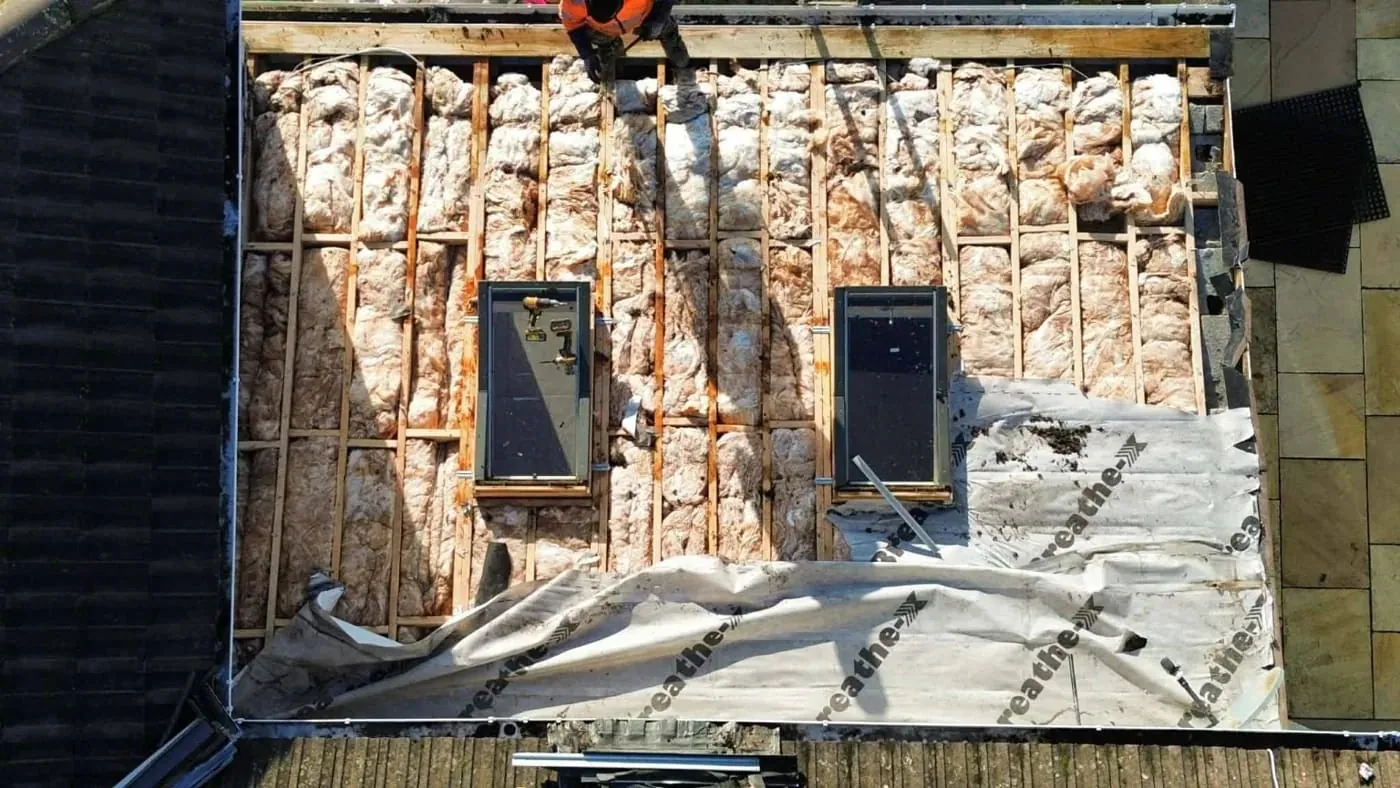 Old flat roof opened up before re-felting
