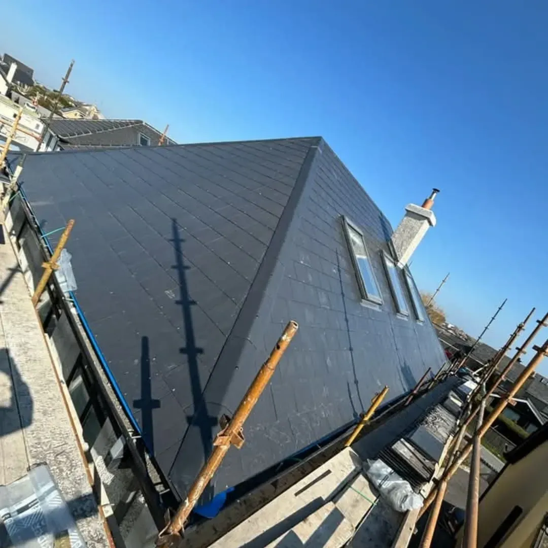 Slate re-roof under way on a family home