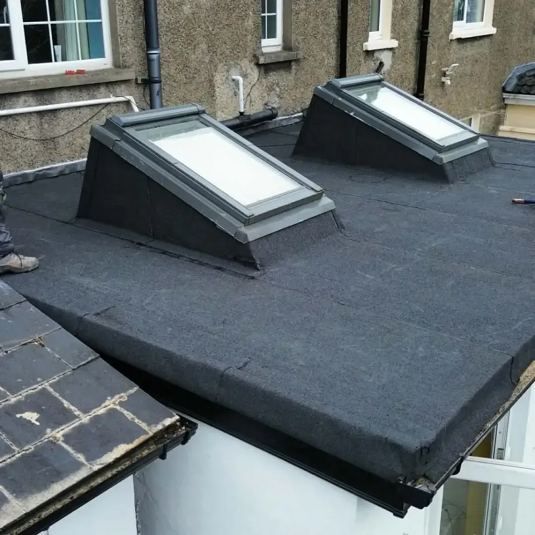 Flat roof with two angled rooflights