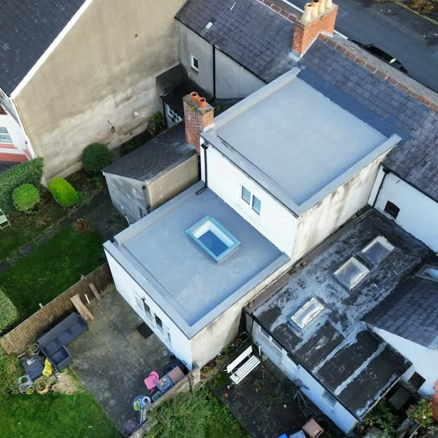 Flat roof extensions seen from above