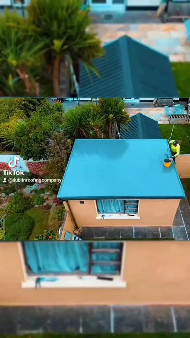 Flat roofs on a bungalow seen from above